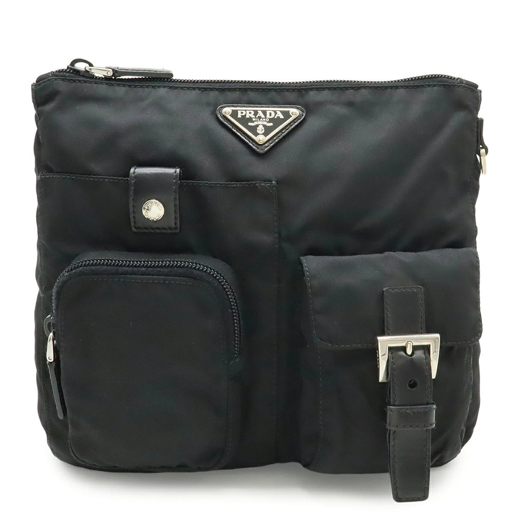 Prada Triangle Belt Bag Waist Pouch Clutch Body Leather NERO Black
